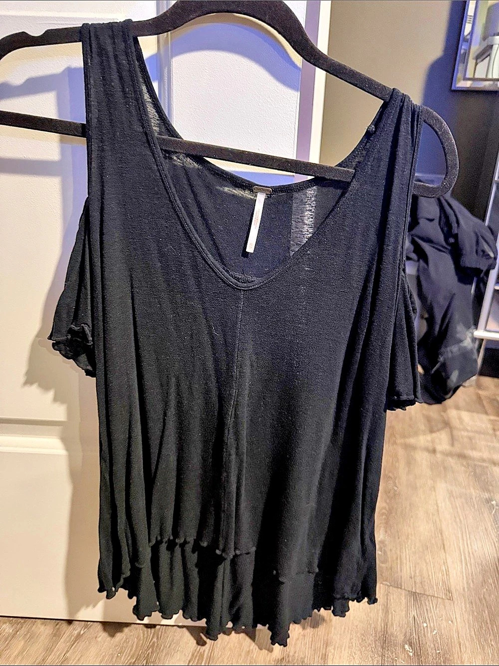 Free People Women's Black Ruffle Hem Tank Top